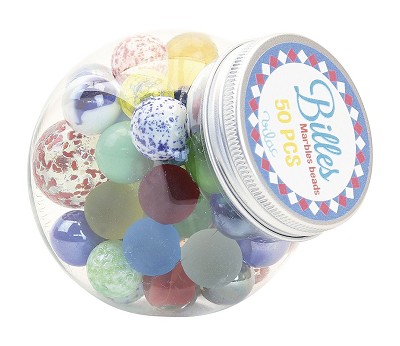Display of 12 jar of 50 assorted marbles - NB: 1 stk
