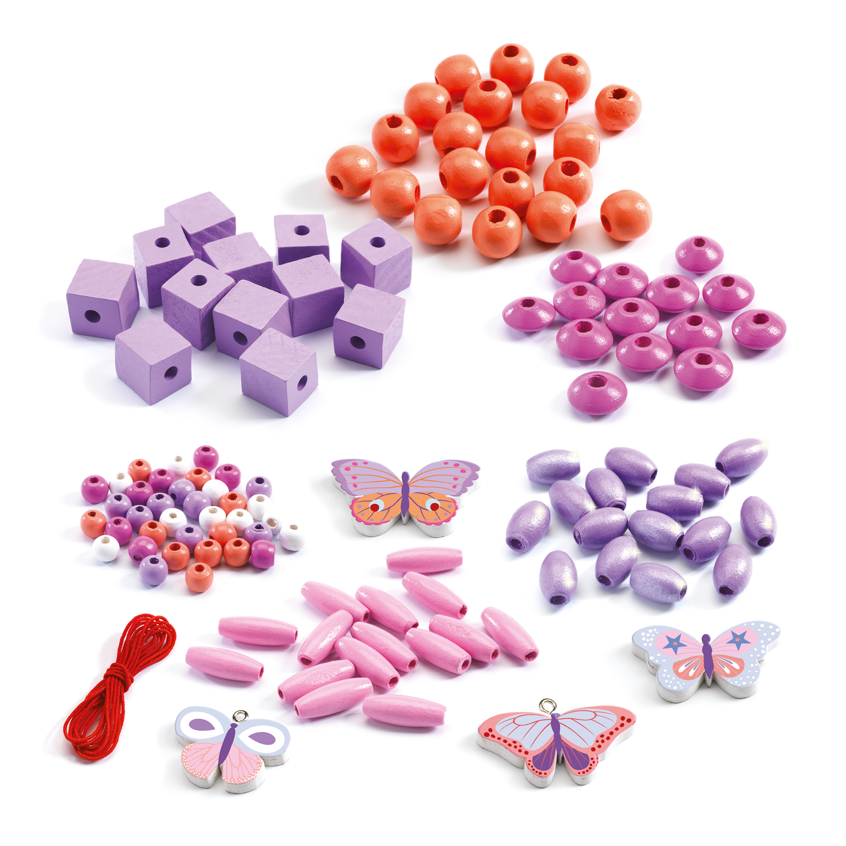 Wooden beads. buterflies