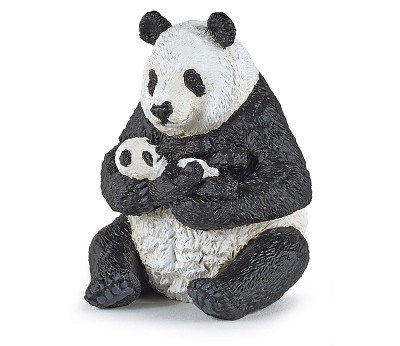 Sitting panda and baby
