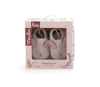 Grey rabbit leather slippers Après la Pluie 18/24m