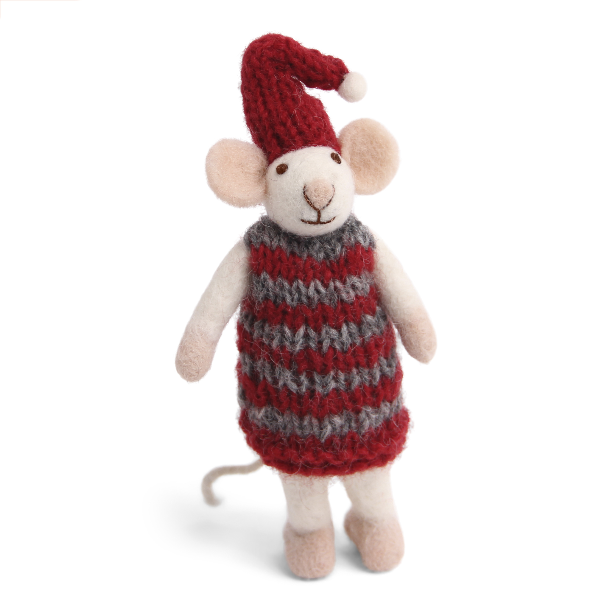 Small White Girly Mouse with Striped Dress - AW24