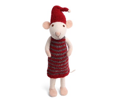 Big White Girly Mouse with Striped Dress - AW24