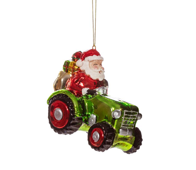 Santa on a Tractor shaped Bauble