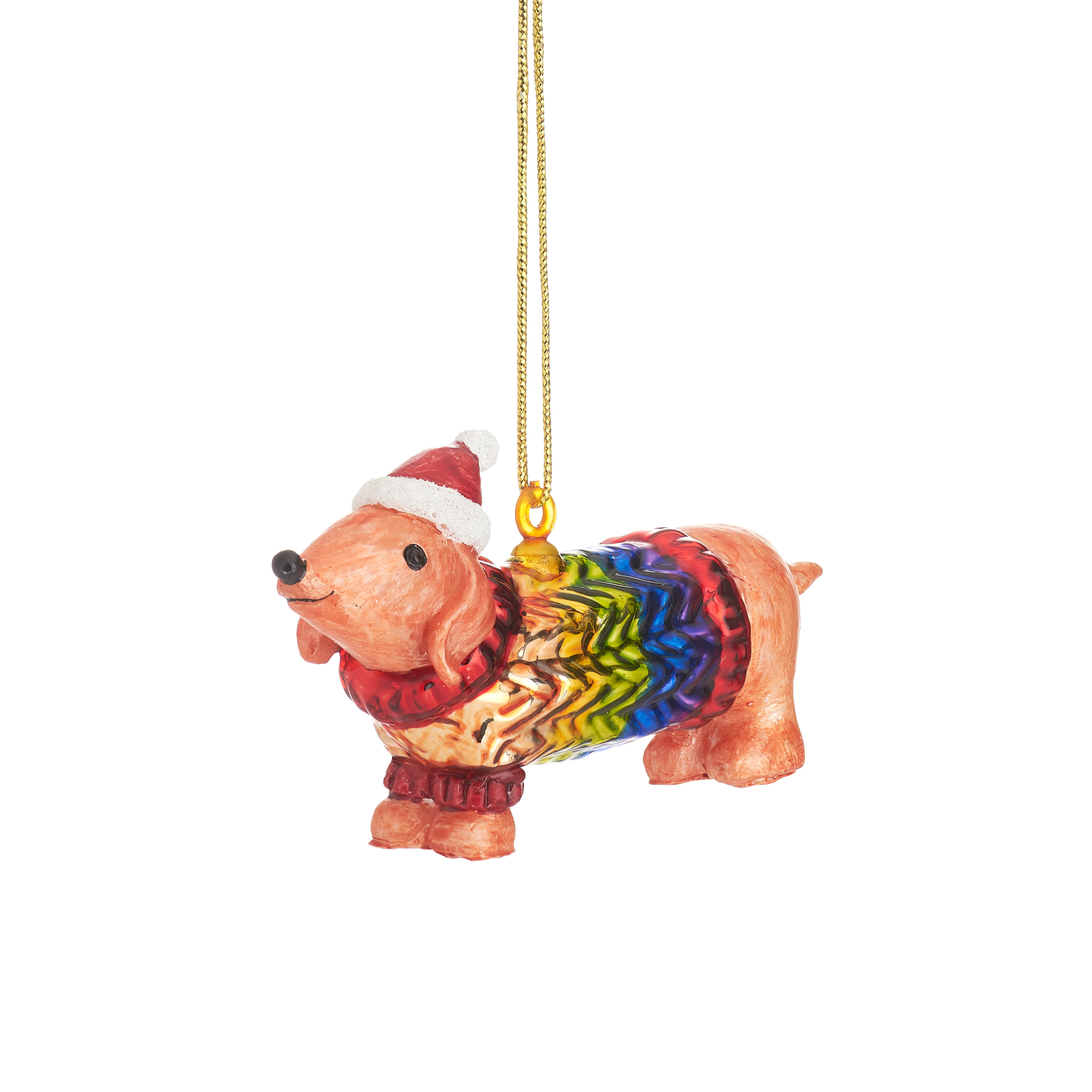Sausage Dog in a Rainbow Jumper Shaped Bauble - 26