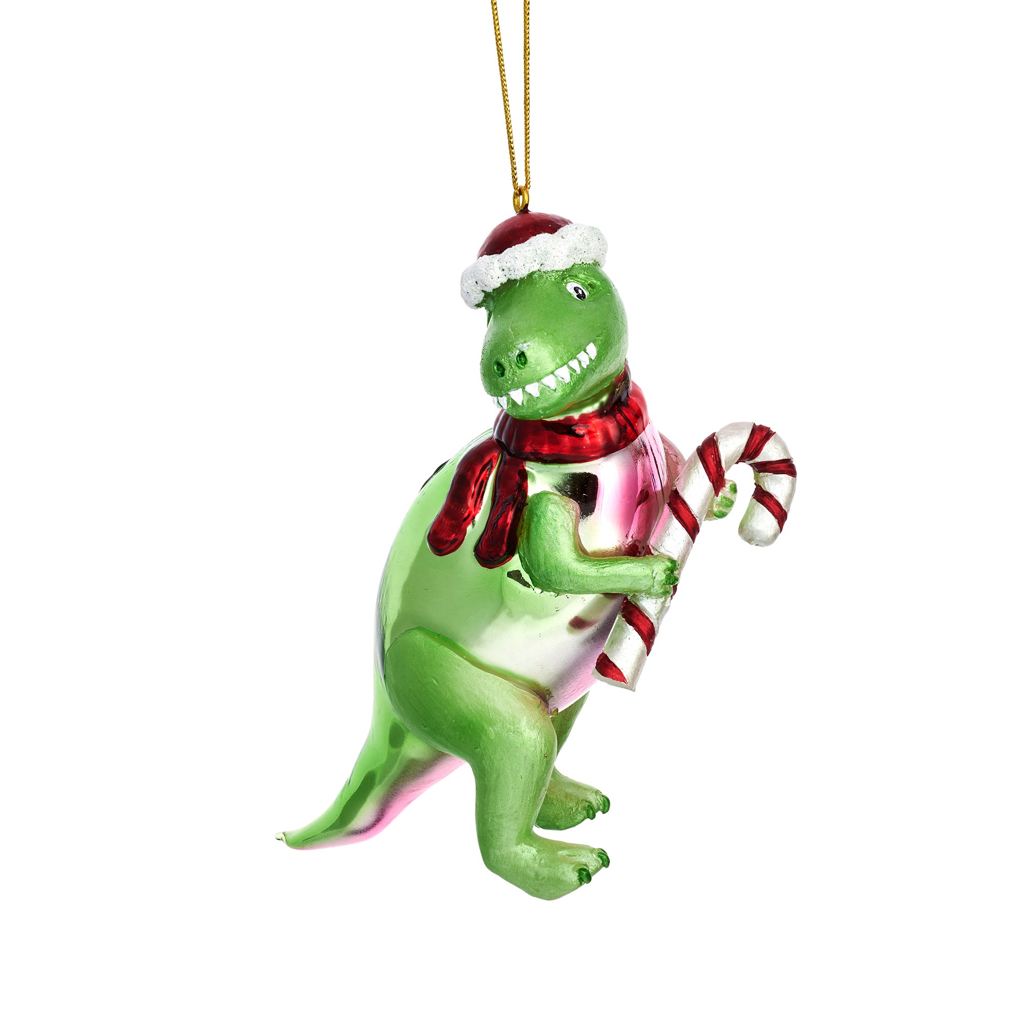 T-Rex with Candy Cane Shaped Bauble - 26