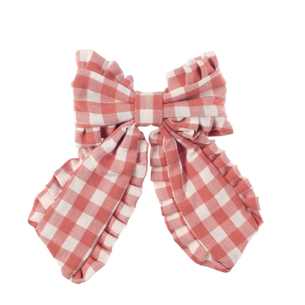 Gingham Ruffle Long Bow Clip - SS26