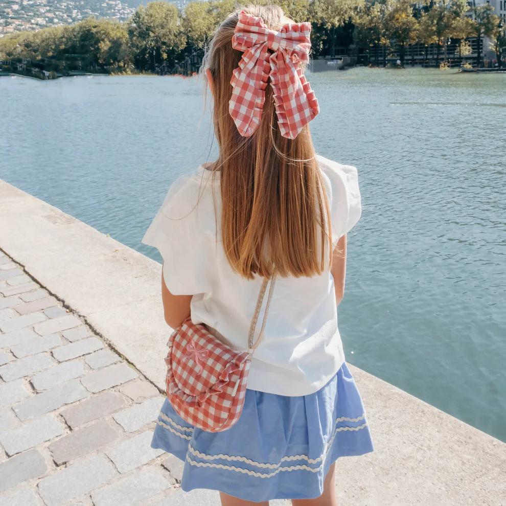 Gingham Ruffle Long Bow Clip - SS26