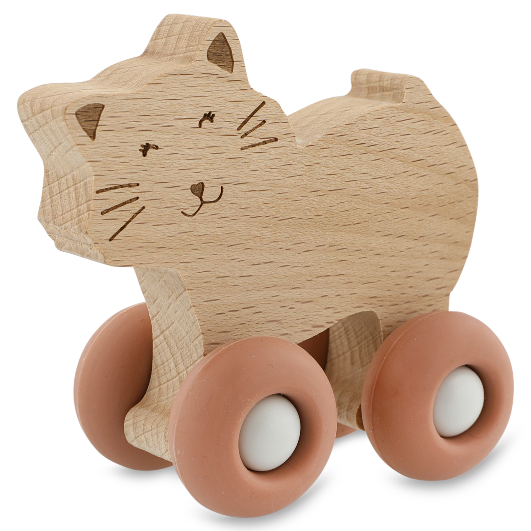 Wooden animal cars with silicone wheels Mrs. Cat