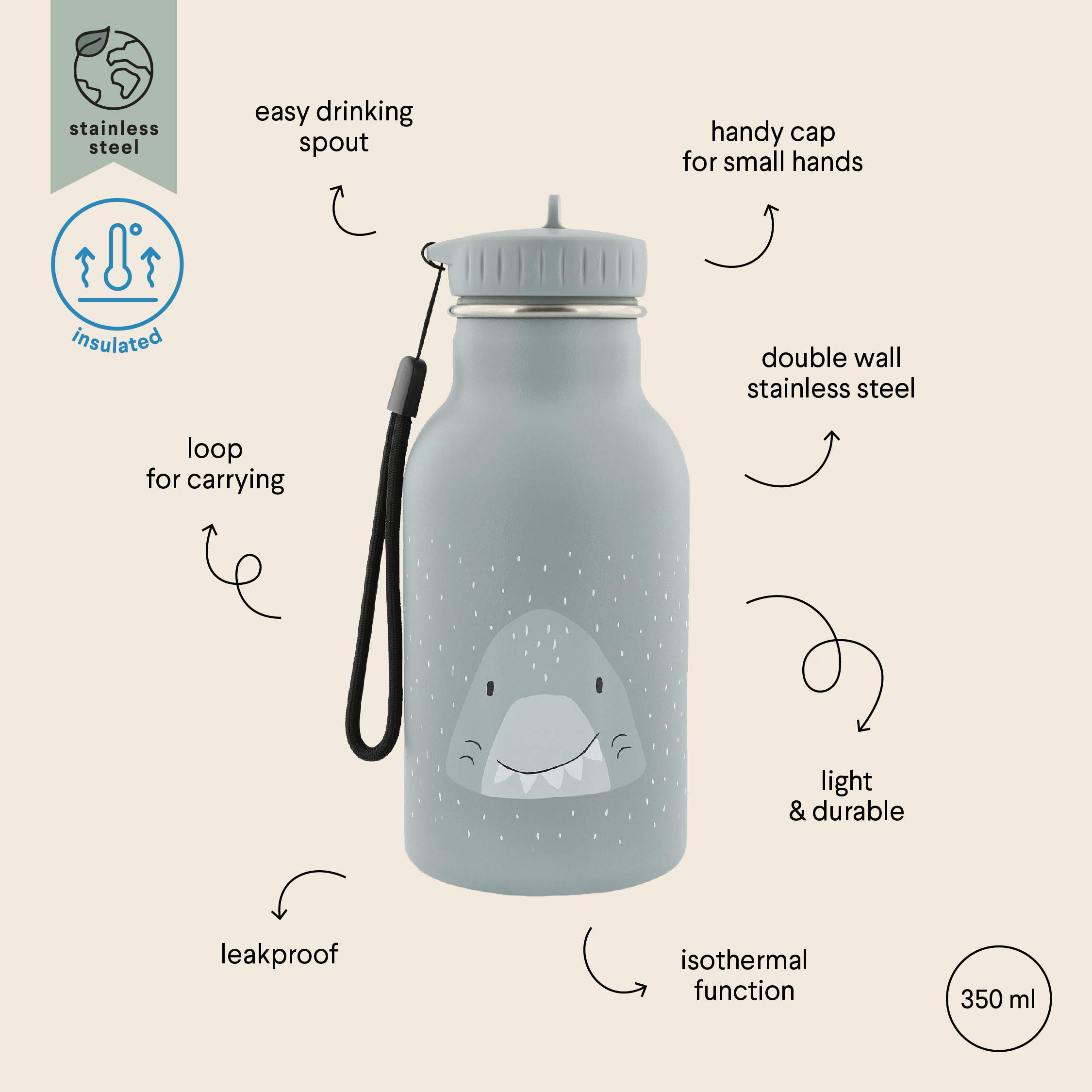 Insulated drinking bottle 350ml - Mr. Shark
