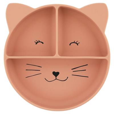 Trixie Silikontallerken tredelt med sugekopp Mrs. Cat, Rosa, 1 stk.