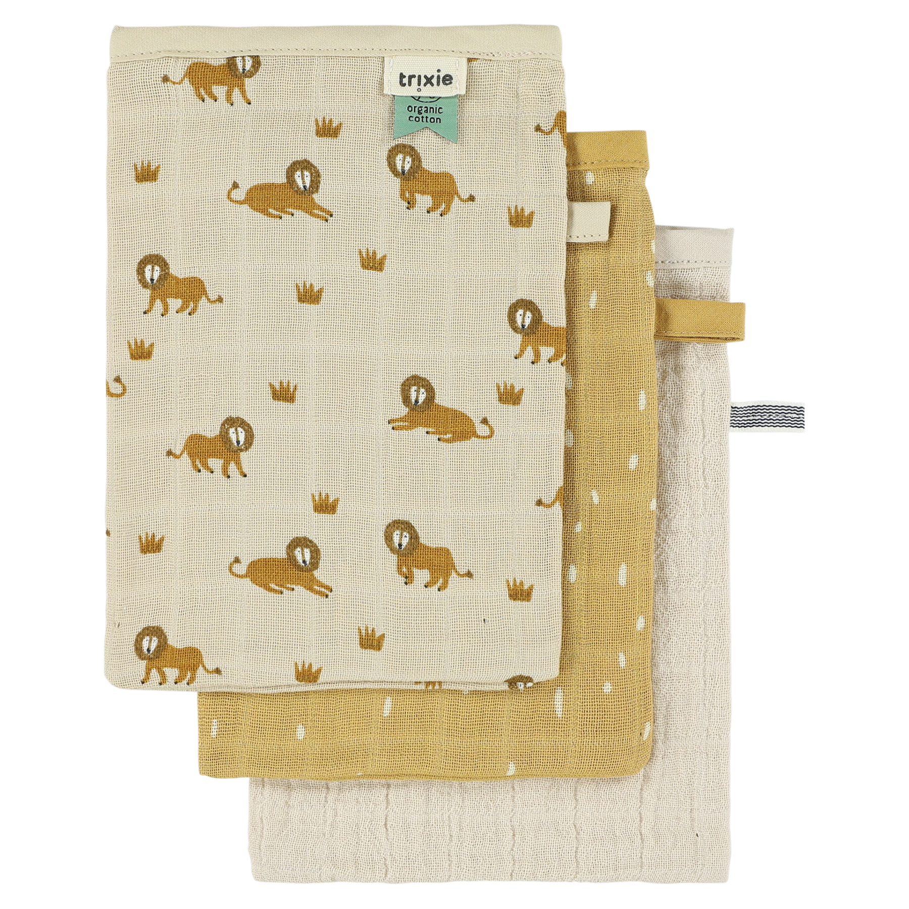 Muslin washcloths 3-pack mix - Lively Lion