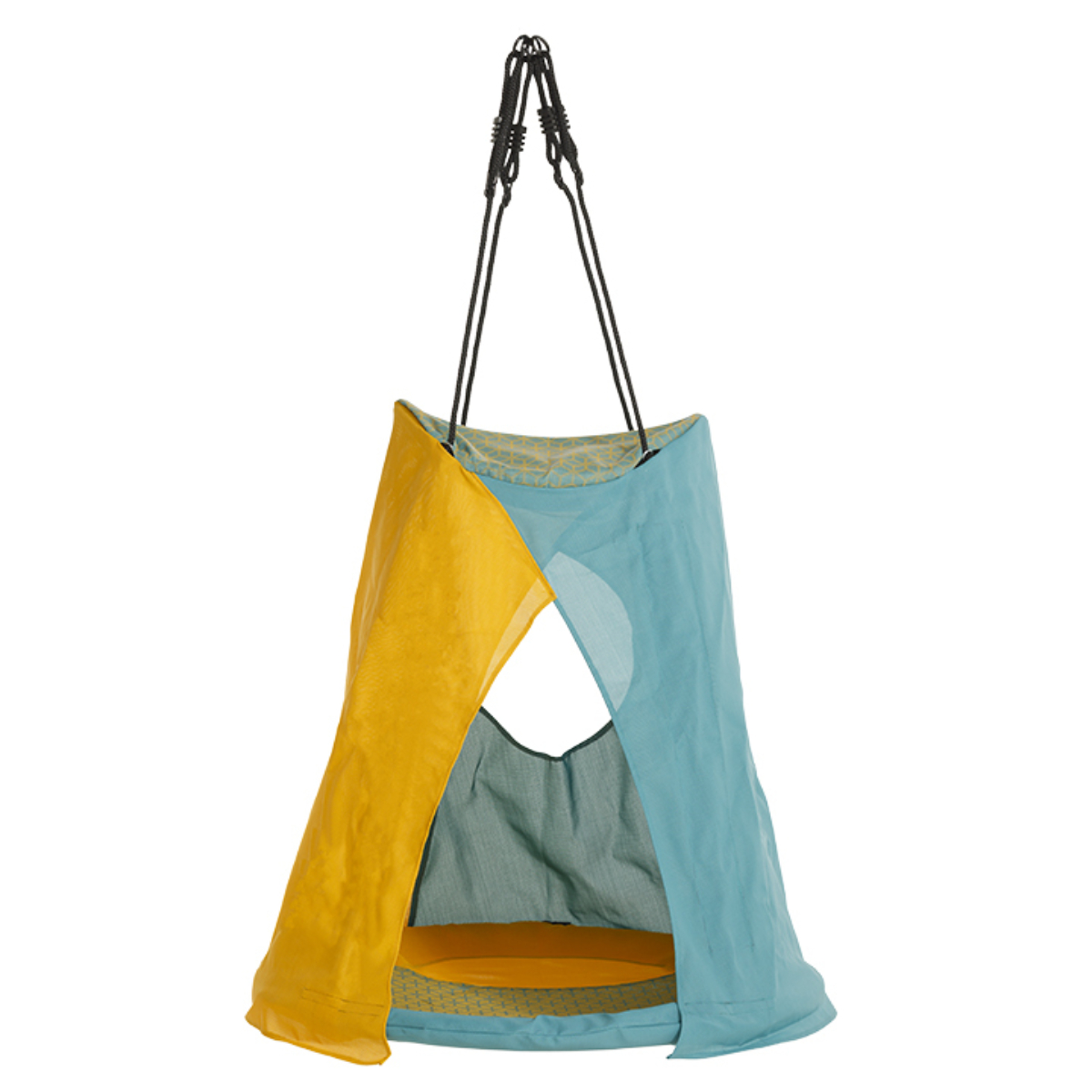 tent swing ‘weoh’ - braided black rope - turquoise/yellow