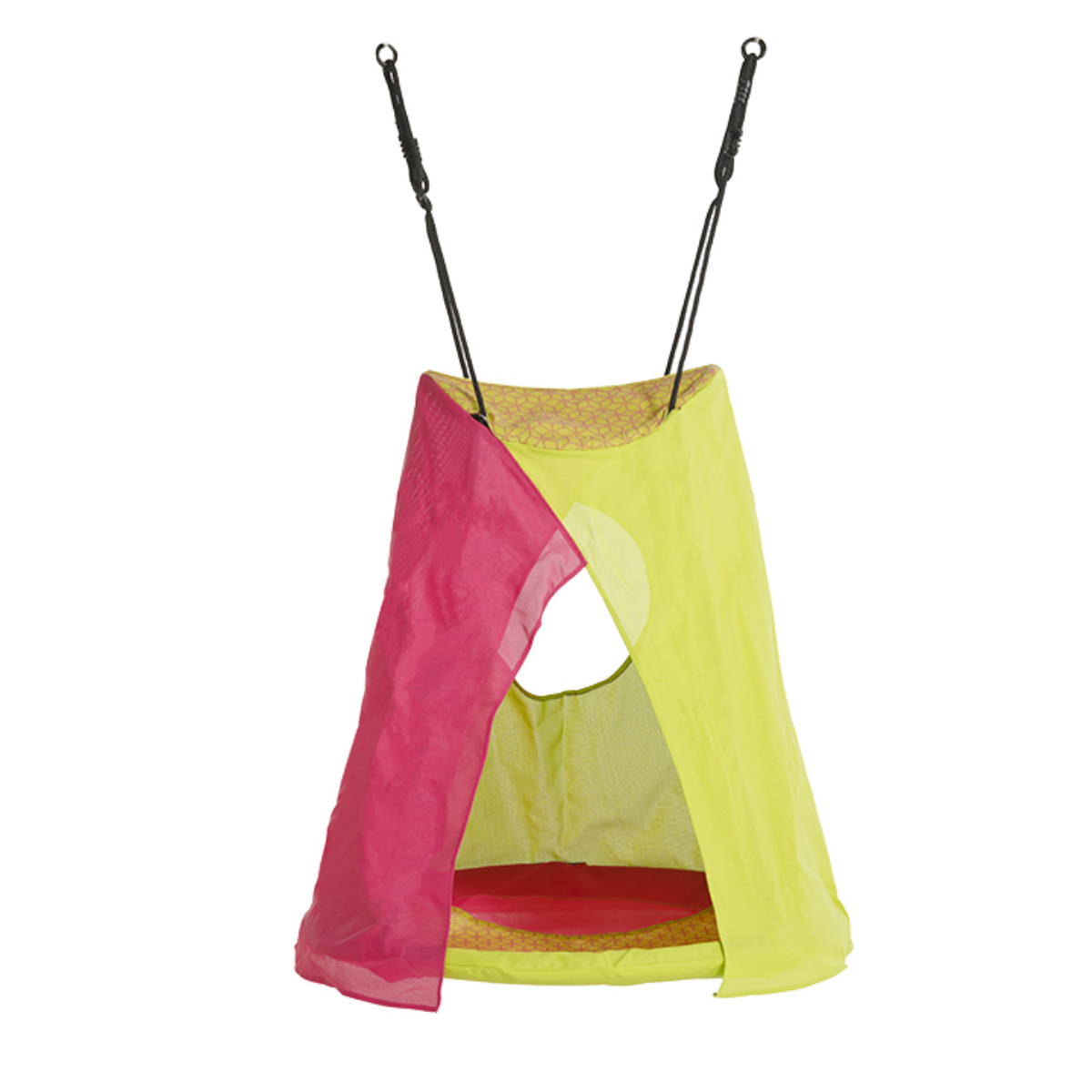 tent swing ‘weoh’ - braided black rope - magenta/yellow