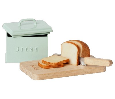Miniature bread box w. cutting board and knife