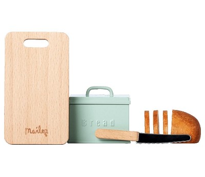 Miniature bread box w. cutting board and knife