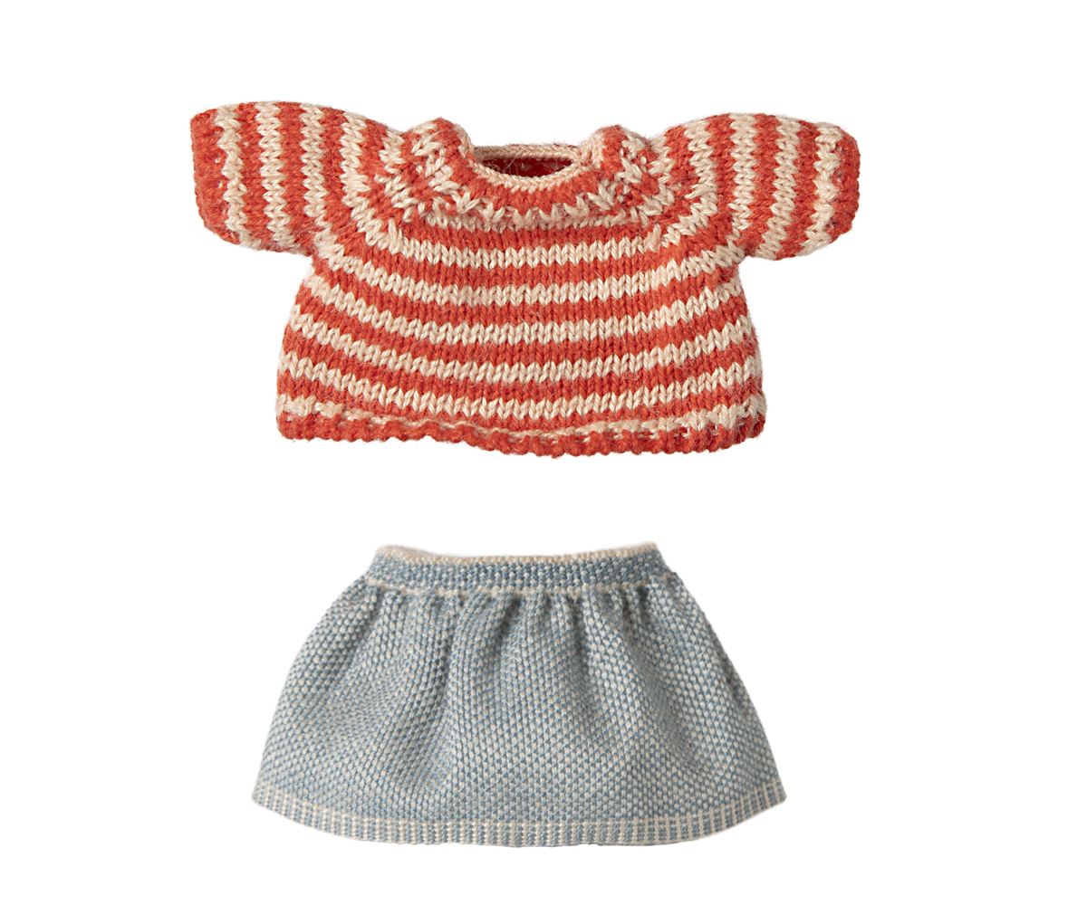 Knitted sweater and skirt. Big sister mouse