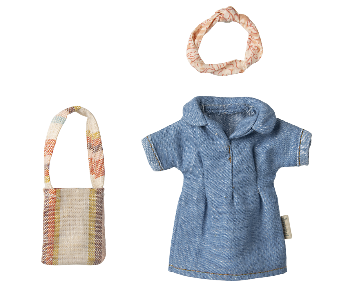 Denim dress and bag, mum mouse