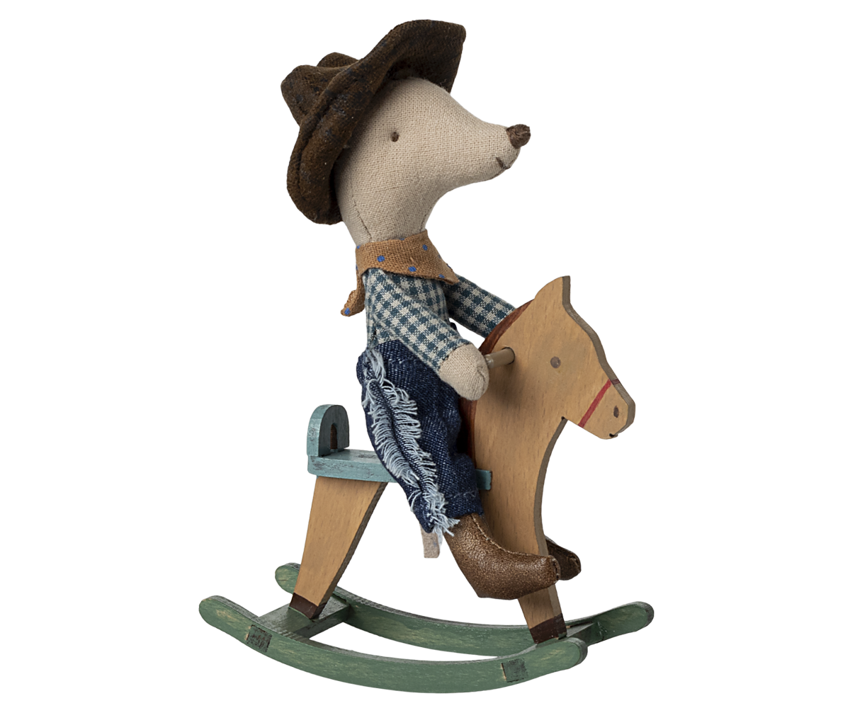 Cowboy mouse on rocking horse, Little brother