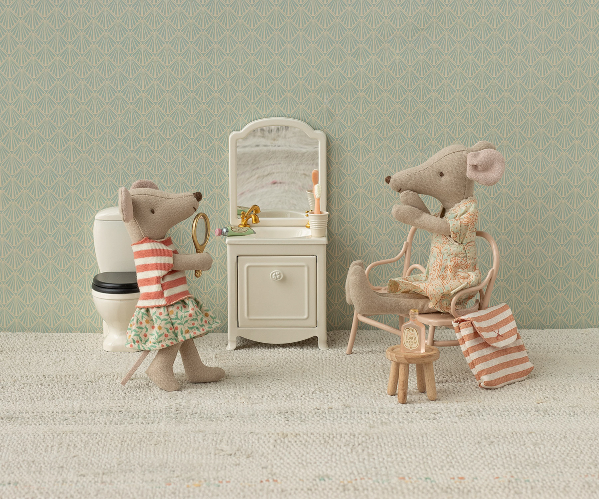 Toothbrush set in bag, Mouse - Coral stripe