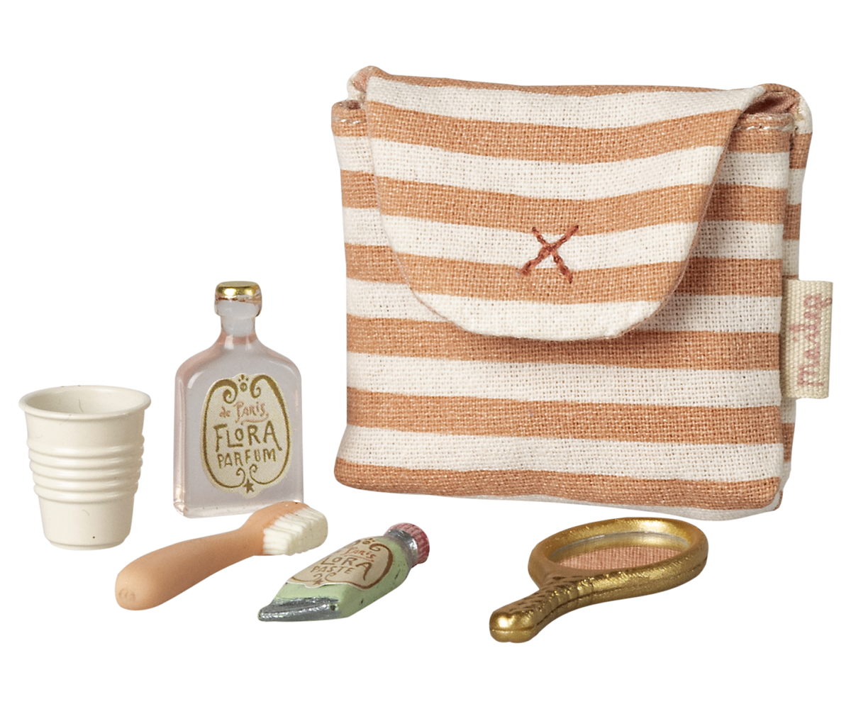 Toothbrush set in bag, Mouse - Coral stripe