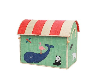 Raffia Toy Basket with Animal Theme - Medium