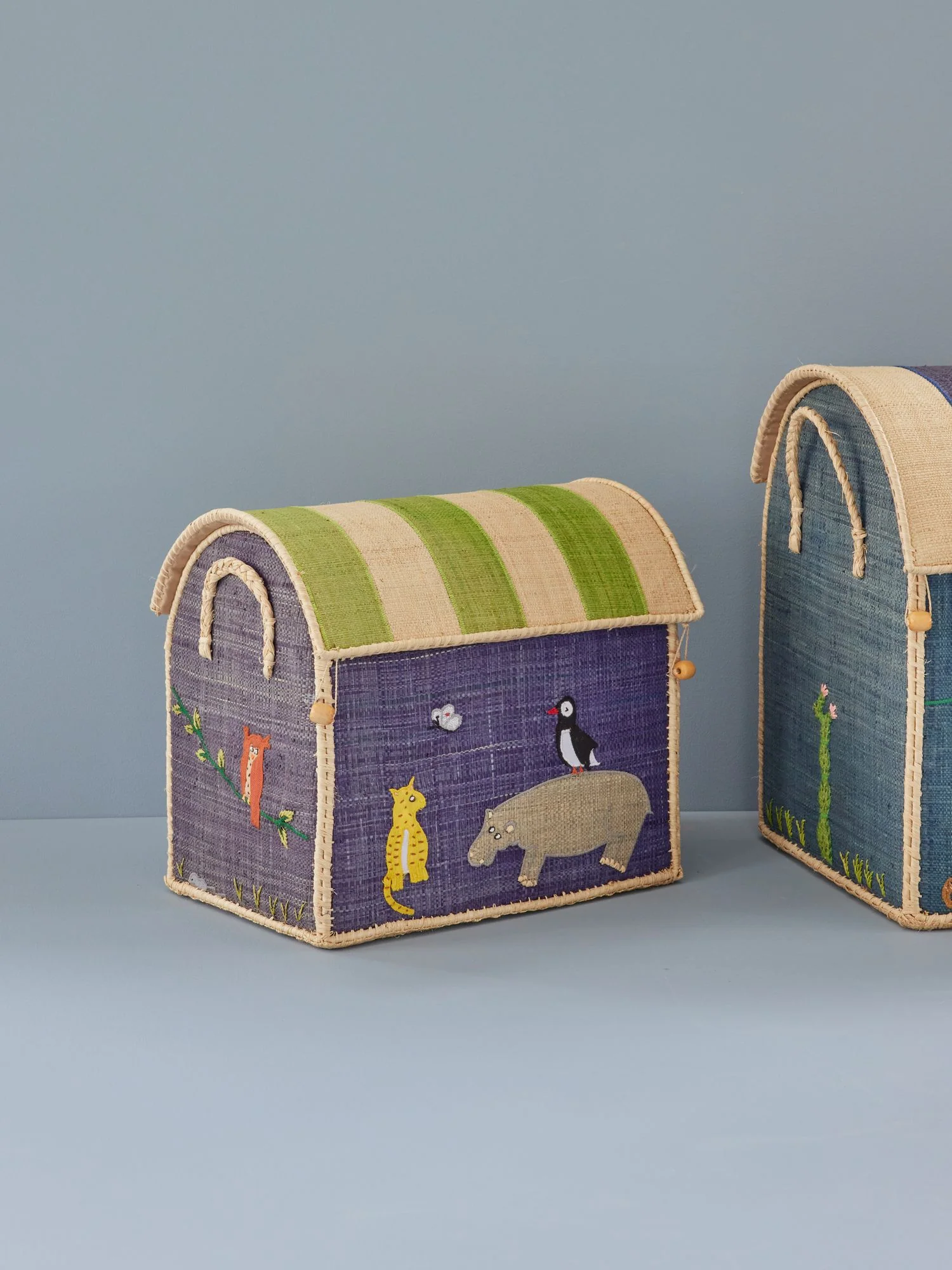 Raffia Toy Basket with Animal Theme - Small