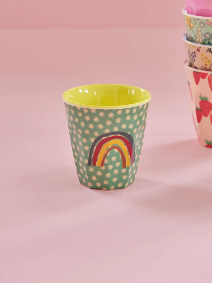 Melamine Cup with Rainbow and Stars Print - Two Tone - Medium