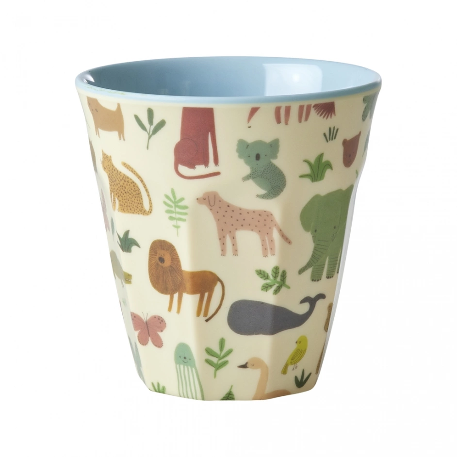 Melamine Cup with Sweet Jungle Print - Dusty Blue - Medium - 250 ml