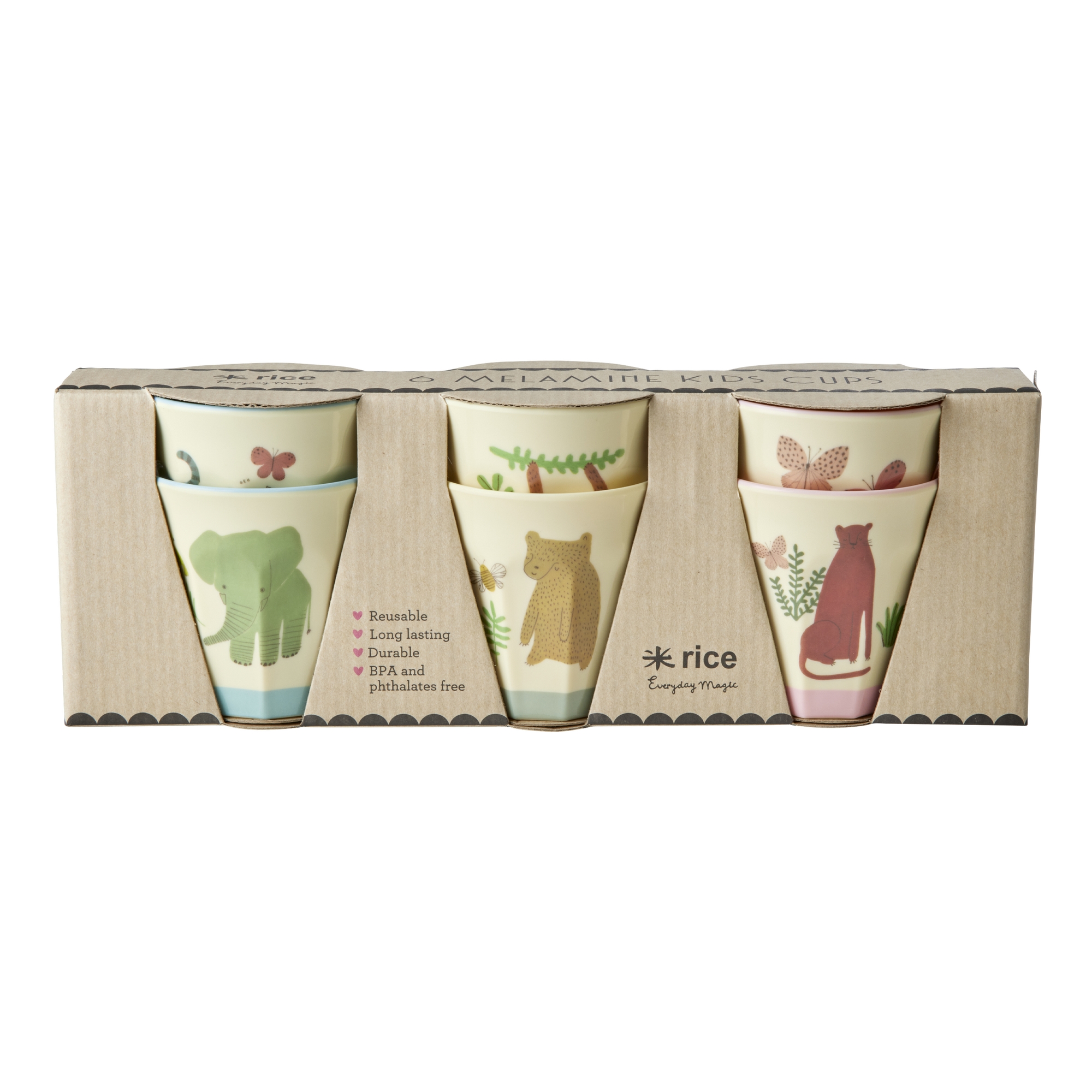 Melamine Cups with Asst. Sweet Jungle Prints - Small - 6 Pack - 160 ml