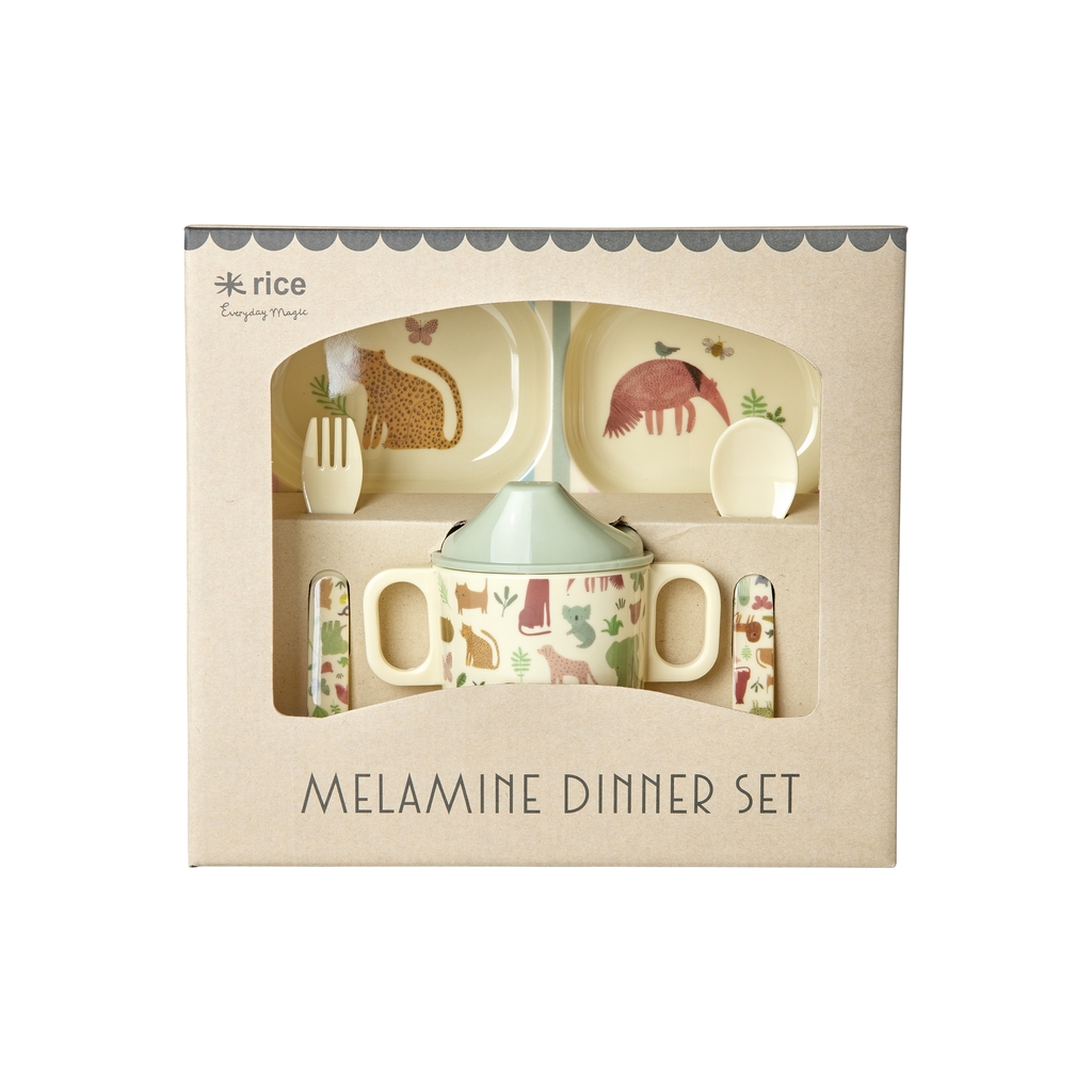 Melamine Baby Dinner Set in Gift Box - Sweet Jungle Print - 4 pcs