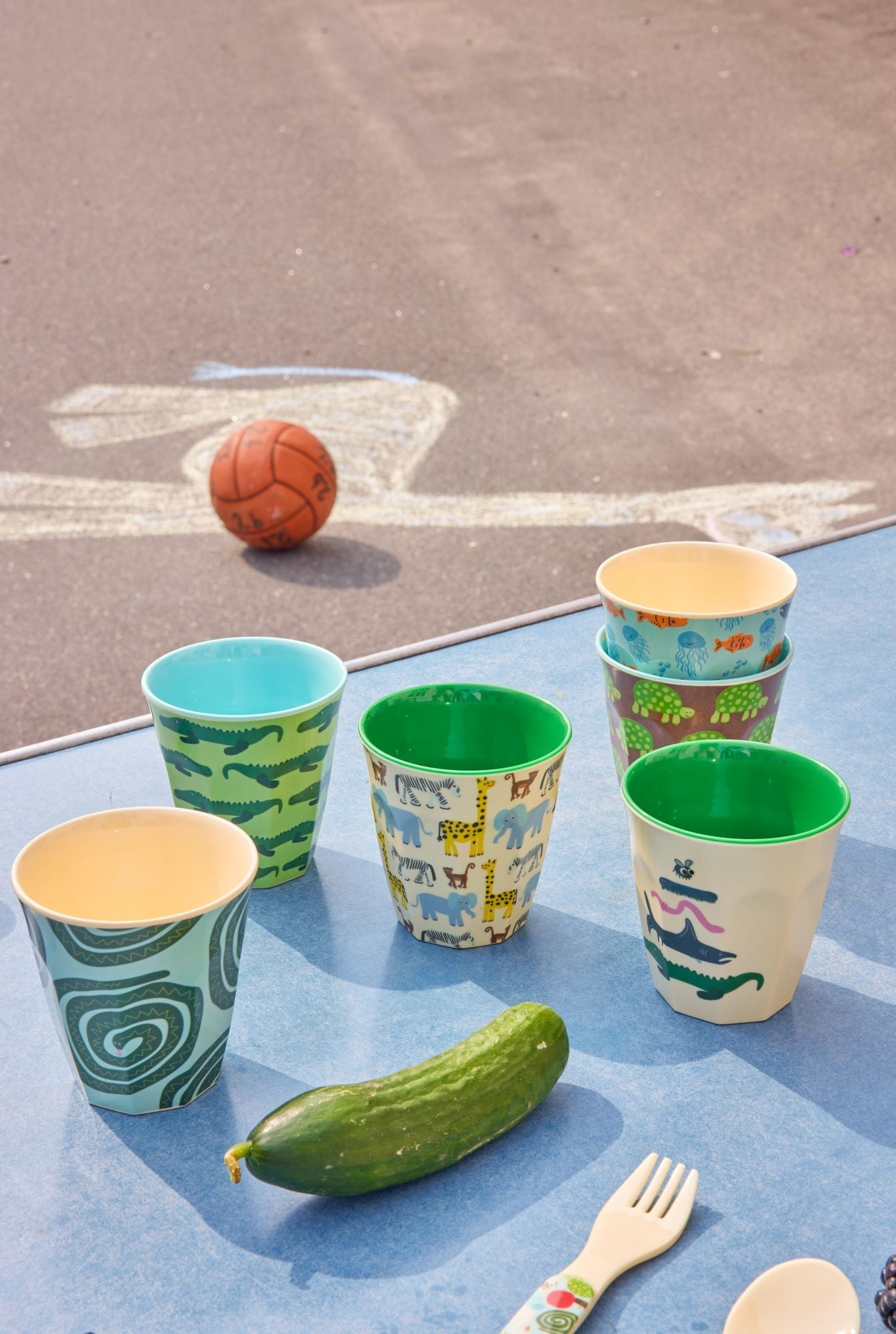 Melamine Cups with Wildlife Print - Mint - Small - 6 Pack - 160 ml