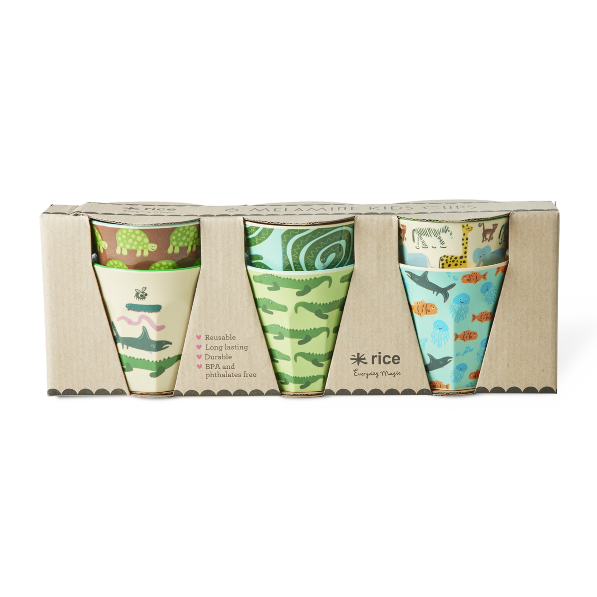 Melamine Cups with Wildlife Print - Mint - Small - 6 Pack - 160 ml