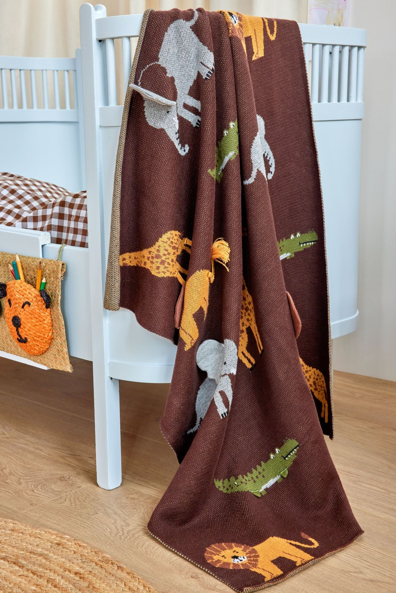 Knitted Baby Blanket in Chocolate Brown