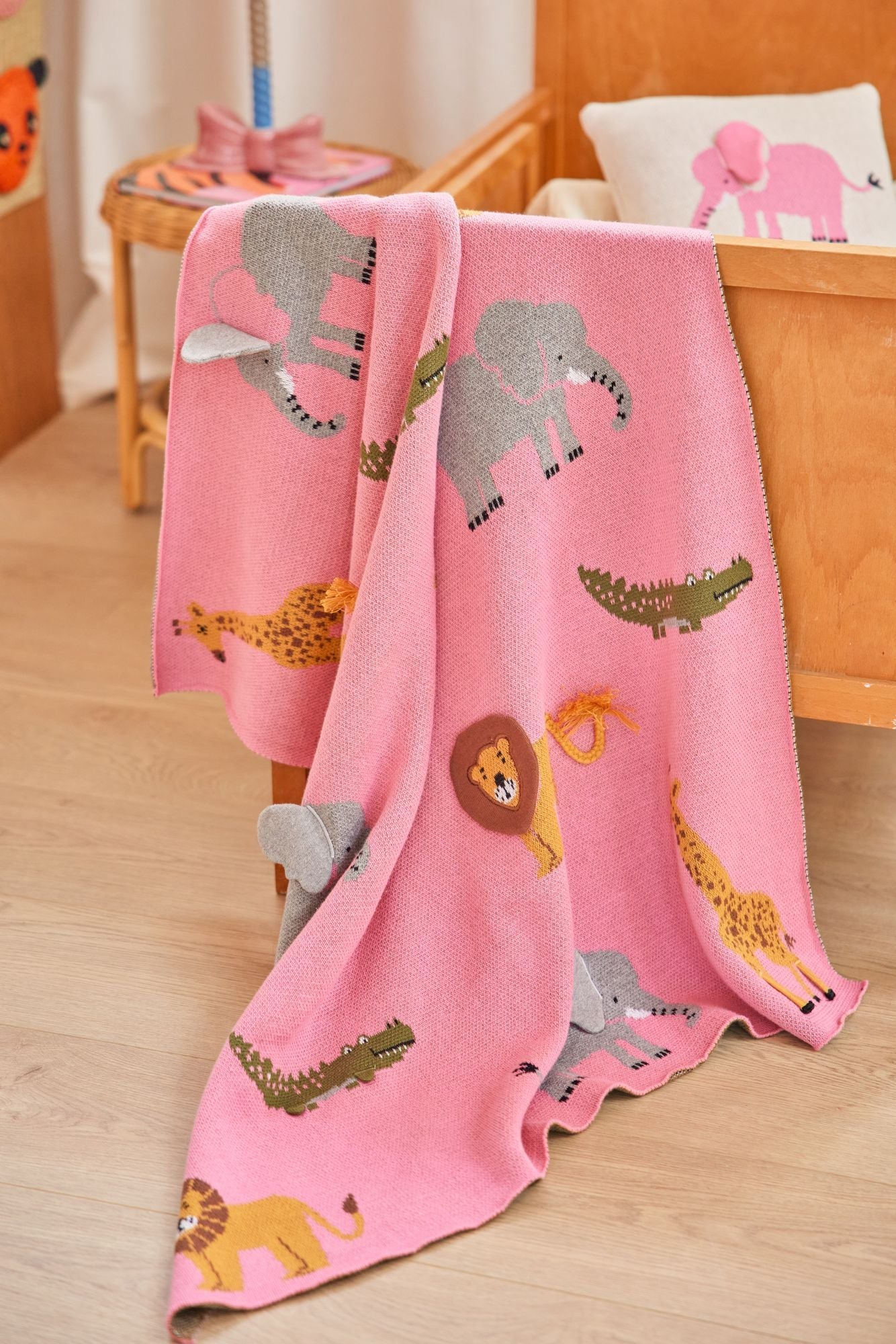 Kids Elephant Cushion with 3D Details and Filler - Pink - Small