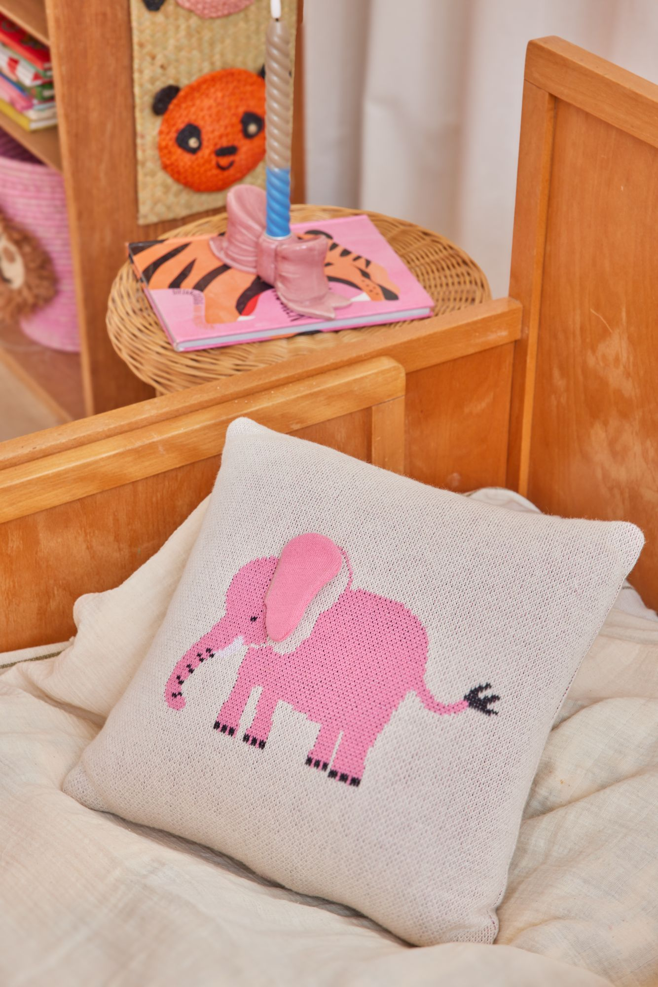Kids Elephant Cushion with 3D Details and Filler - Pink - Small