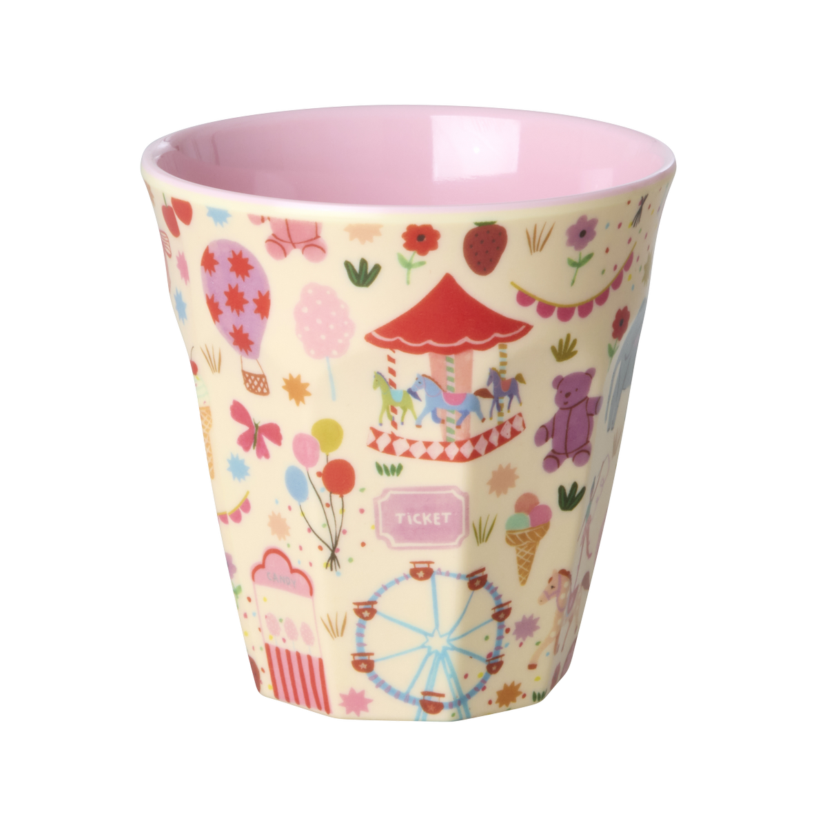 Melamine Medium Kids Cup - Pink - Fun Fair Print