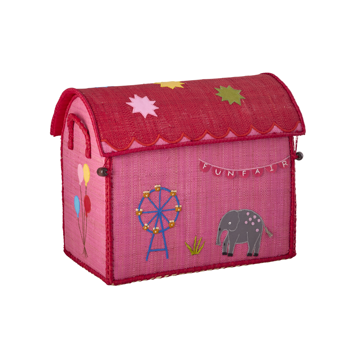 Raffia Toy Baskets with Fun Fair Theme - Pink - Small