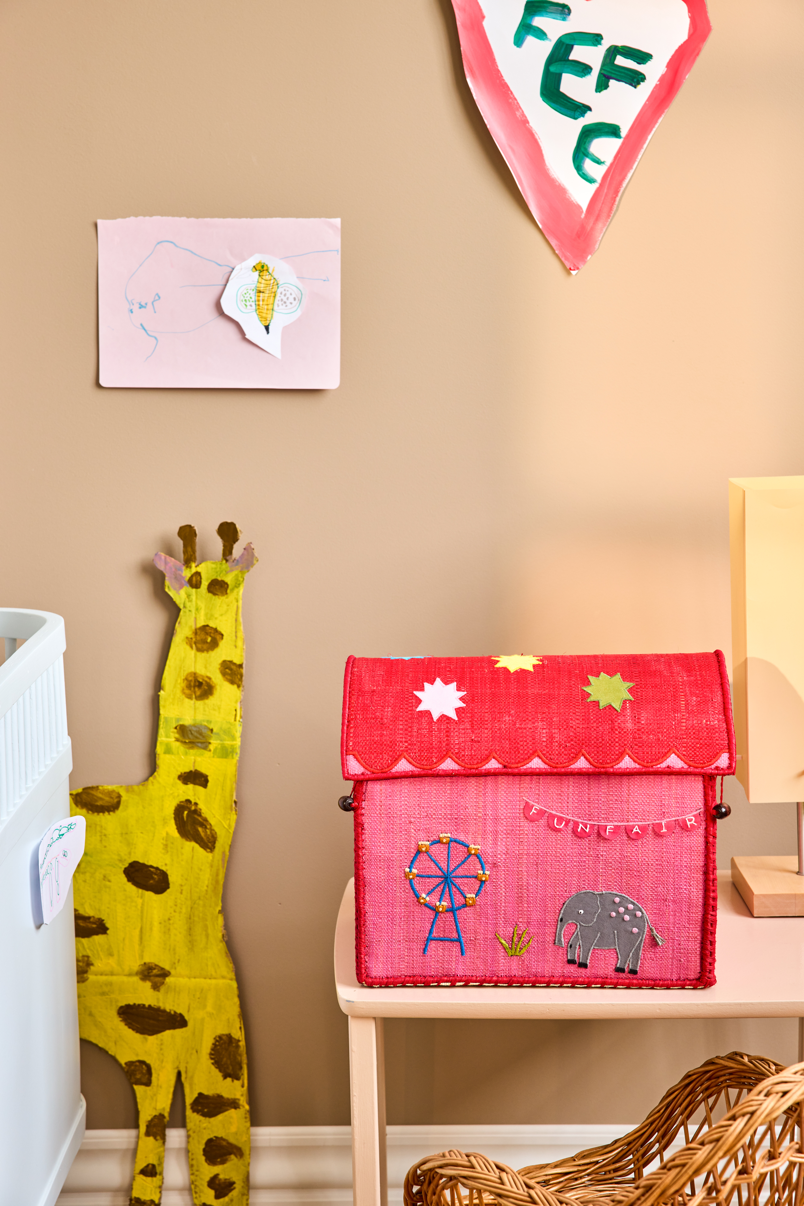 Raffia Toy Baskets with Fun Fair Theme - Pink - Small