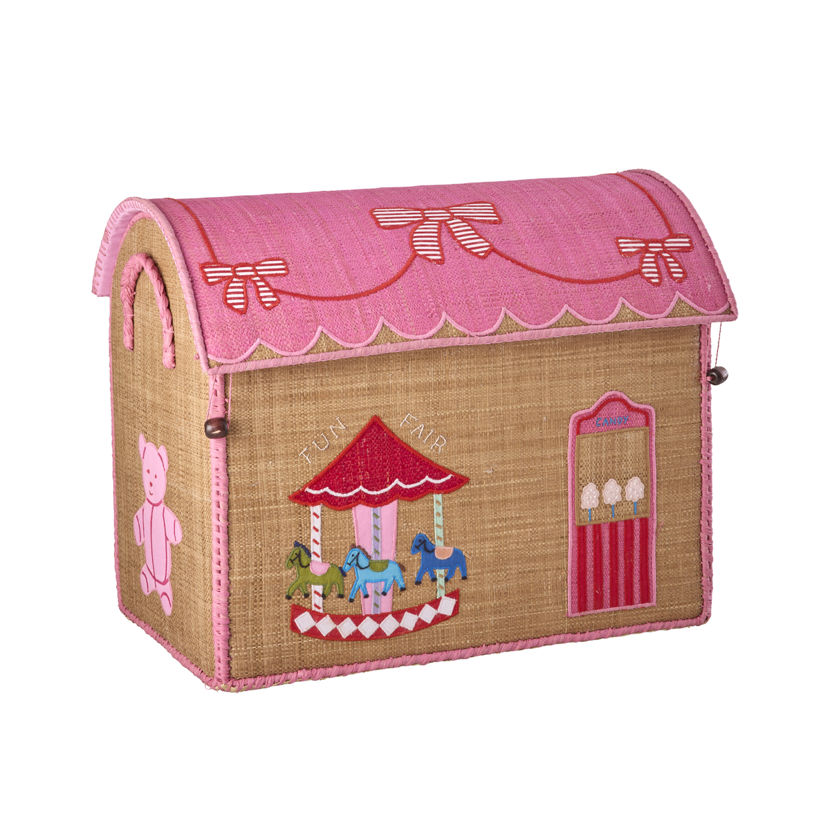 Raffia Toy Baskets with Fun Fair Theme - Tea - Medium