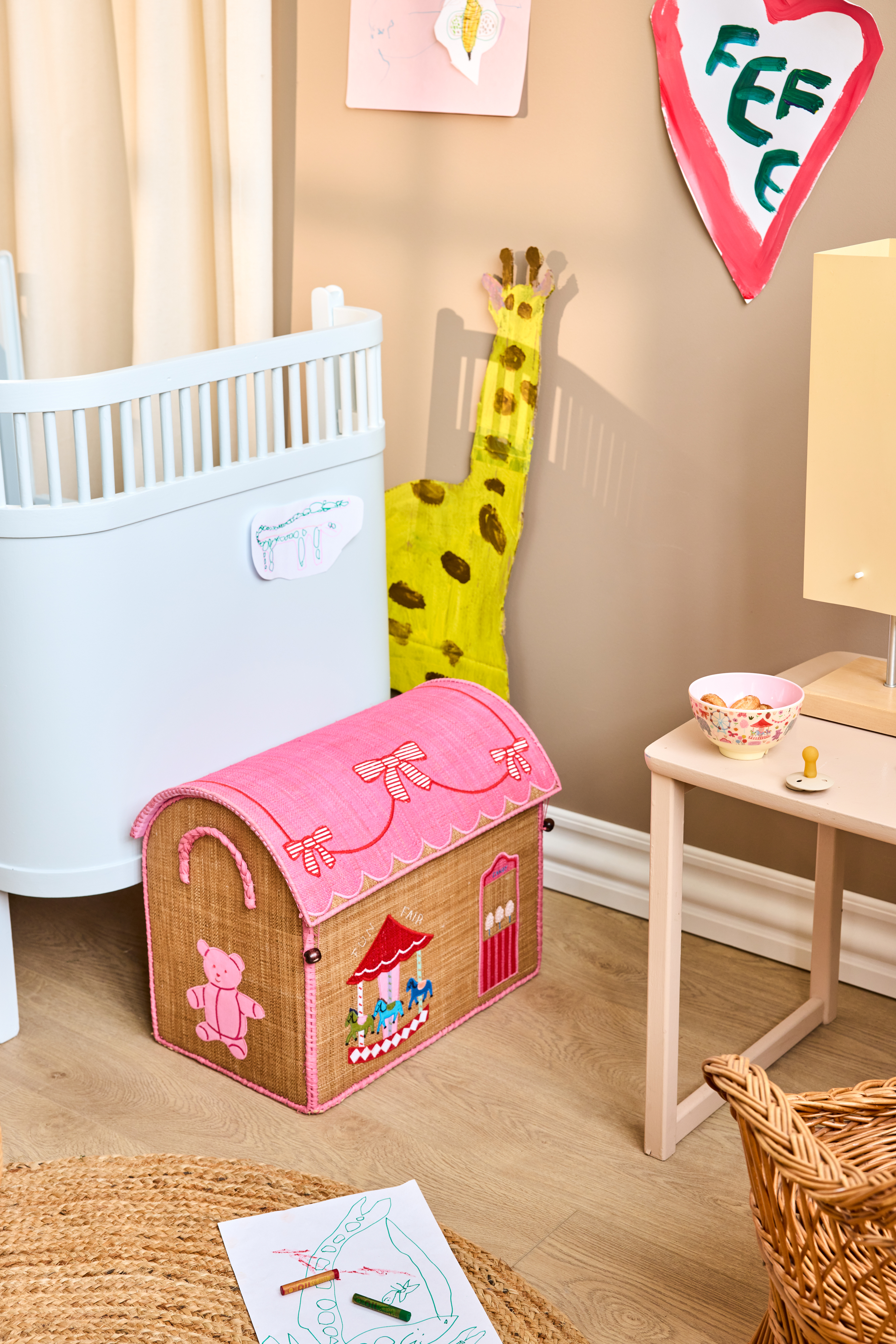 Raffia Toy Baskets with Fun Fair Theme - Tea - Medium
