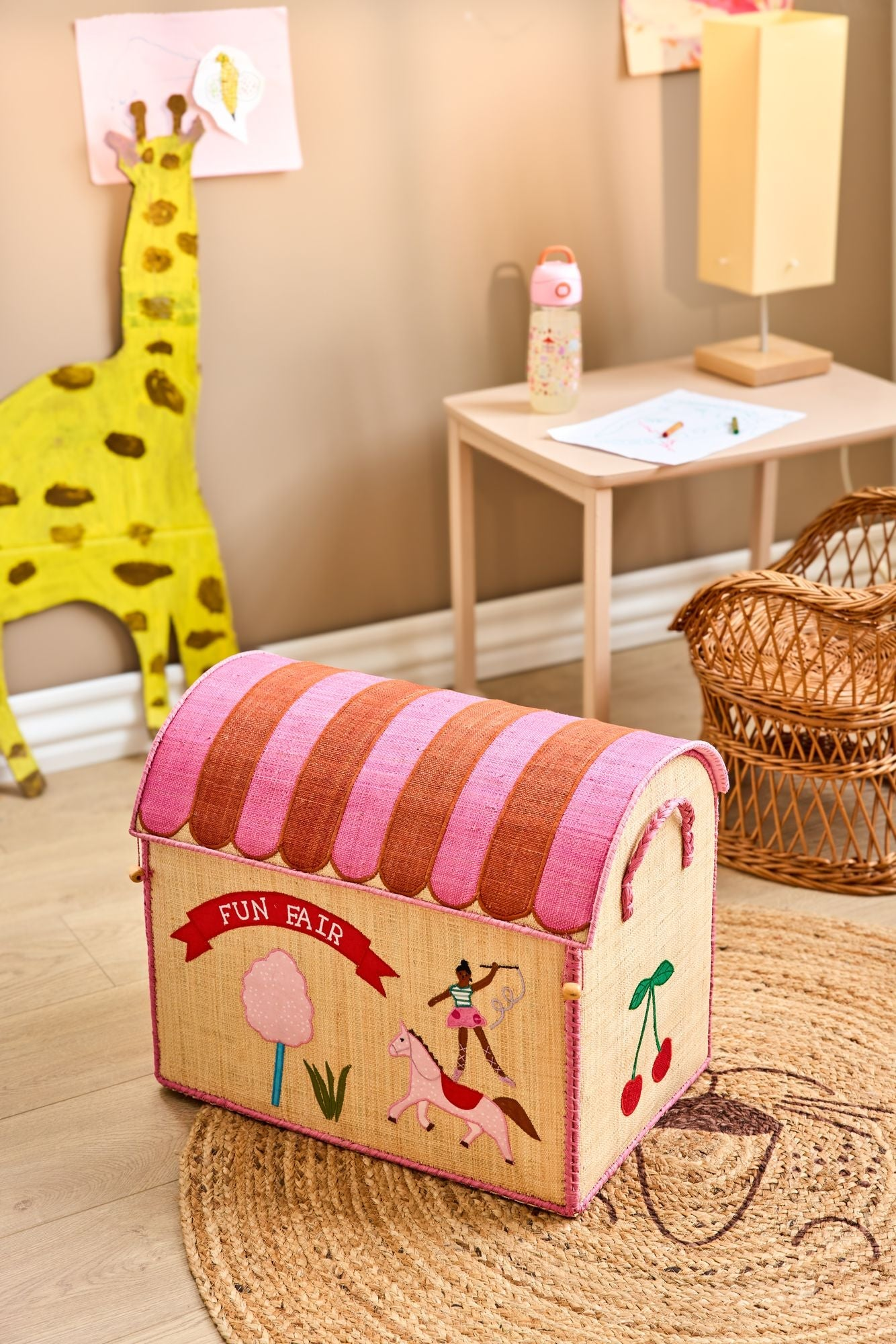 Raffia Toy Baskets with Fun Fair Theme - Natural - Large