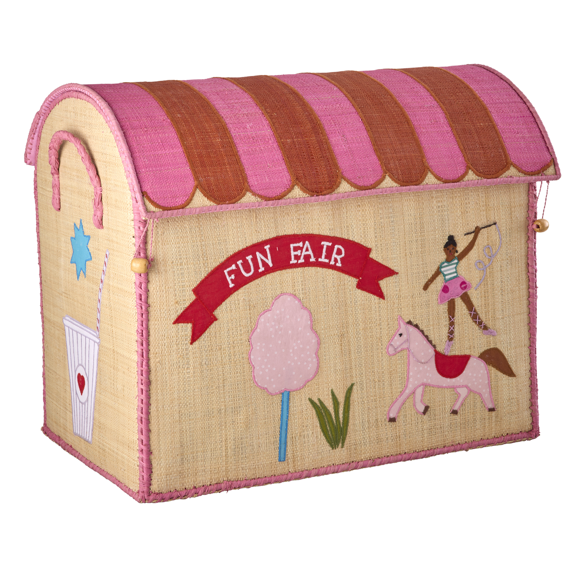 Raffia Toy Baskets with Fun Fair Theme - Natural - Large