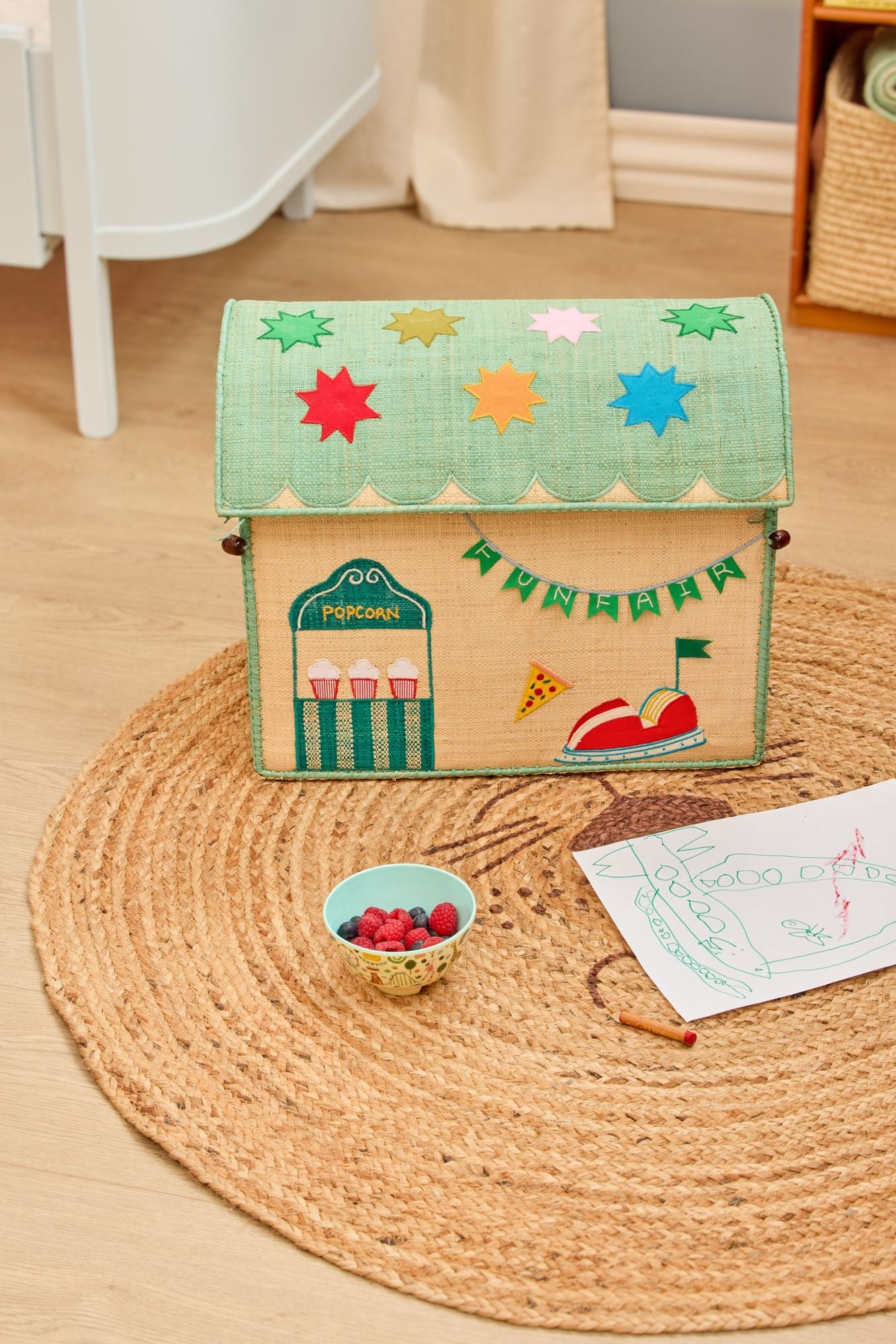 Raffia Toy Baskets with Fun Fair Theme - Nature - Medium