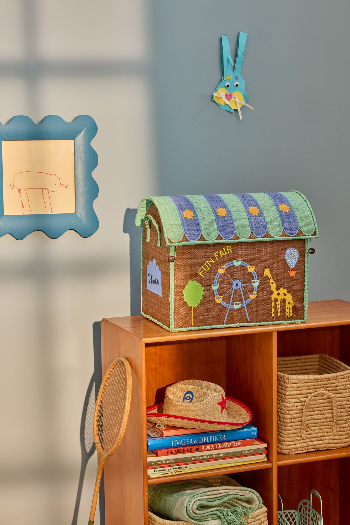 Raffia Toy Baskets with Fun Fair Theme - Tea - Small