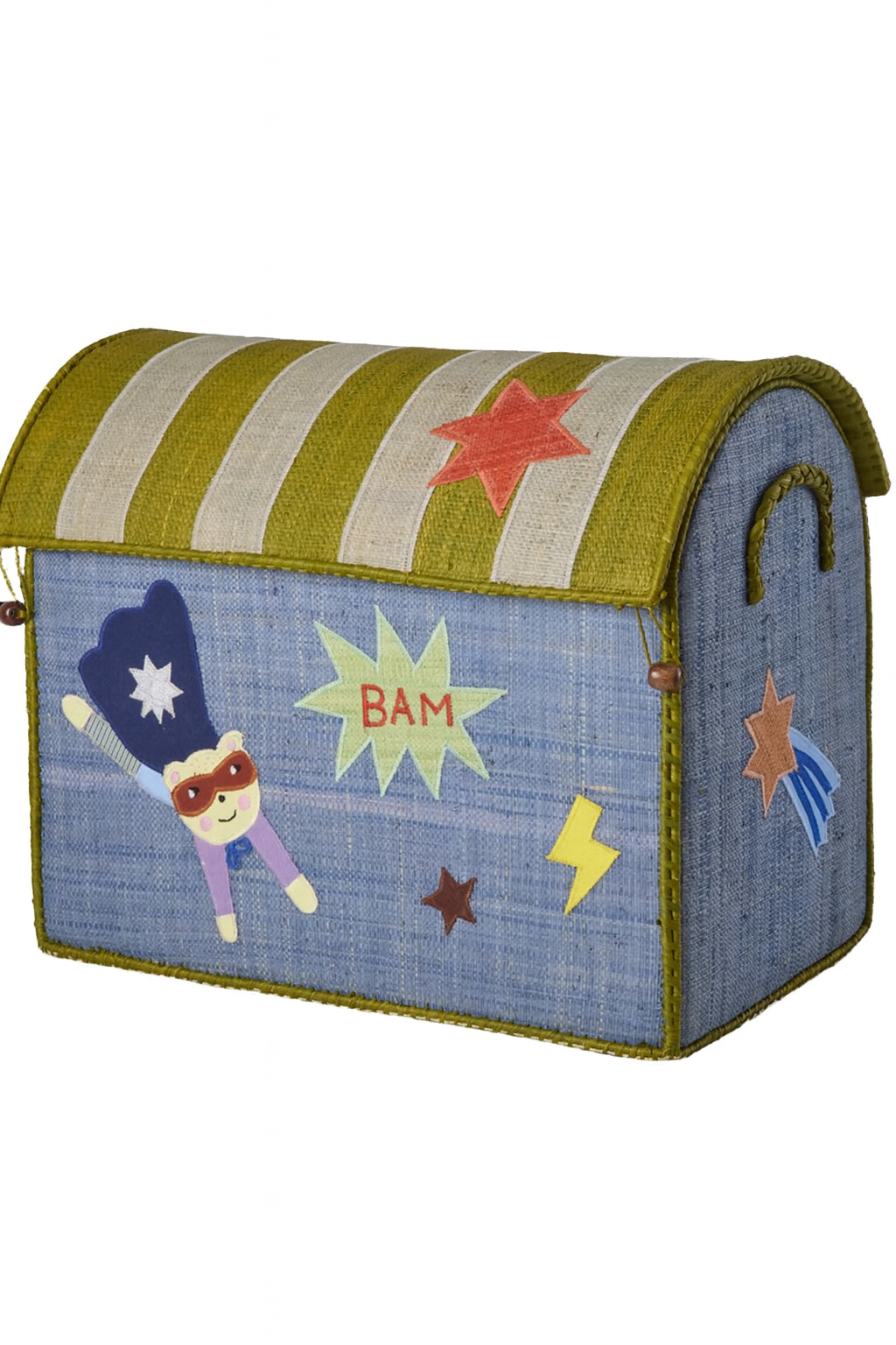 Raffia Toy Baskets with Hero Theme - Blue - Medium
