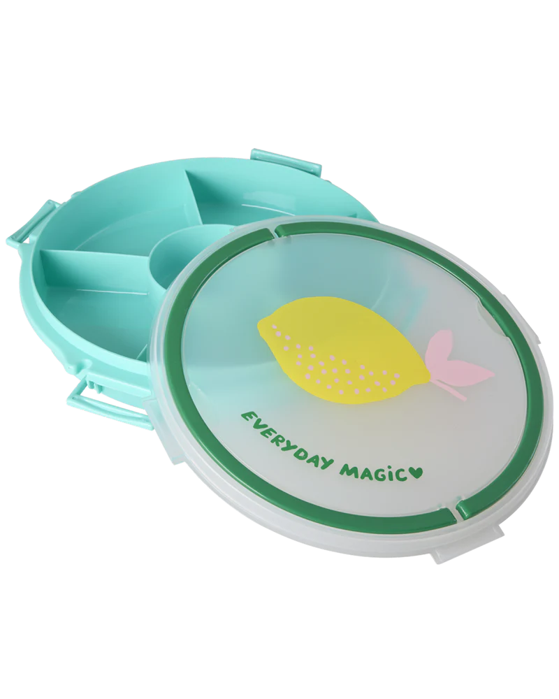 Serving Tray with Handle in Mint with Lemon Print