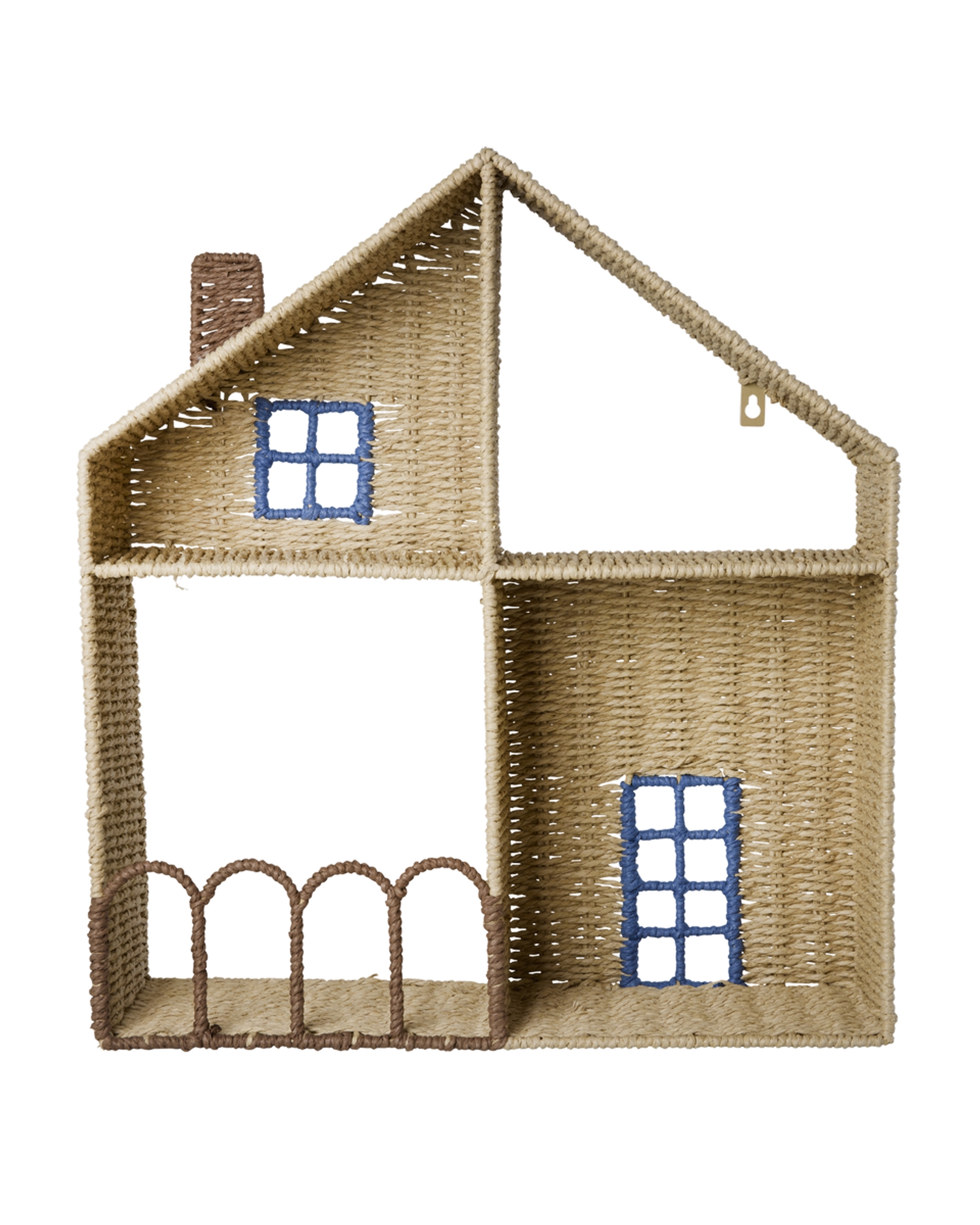 Paper Rope Shelf in House Shape with Blue Details