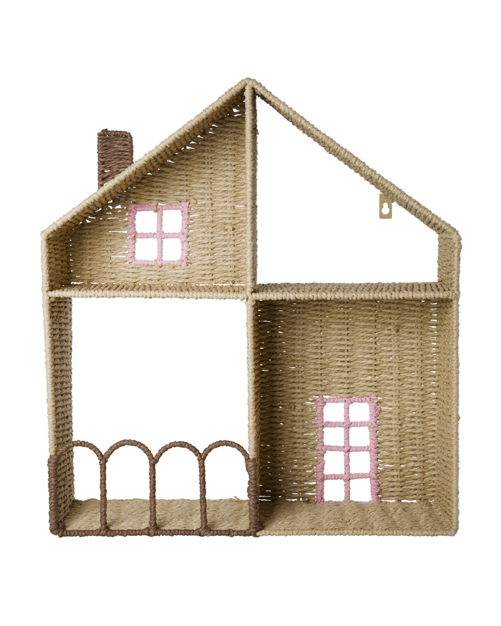 Paper Rope Shelf in House Shape with Pink Details