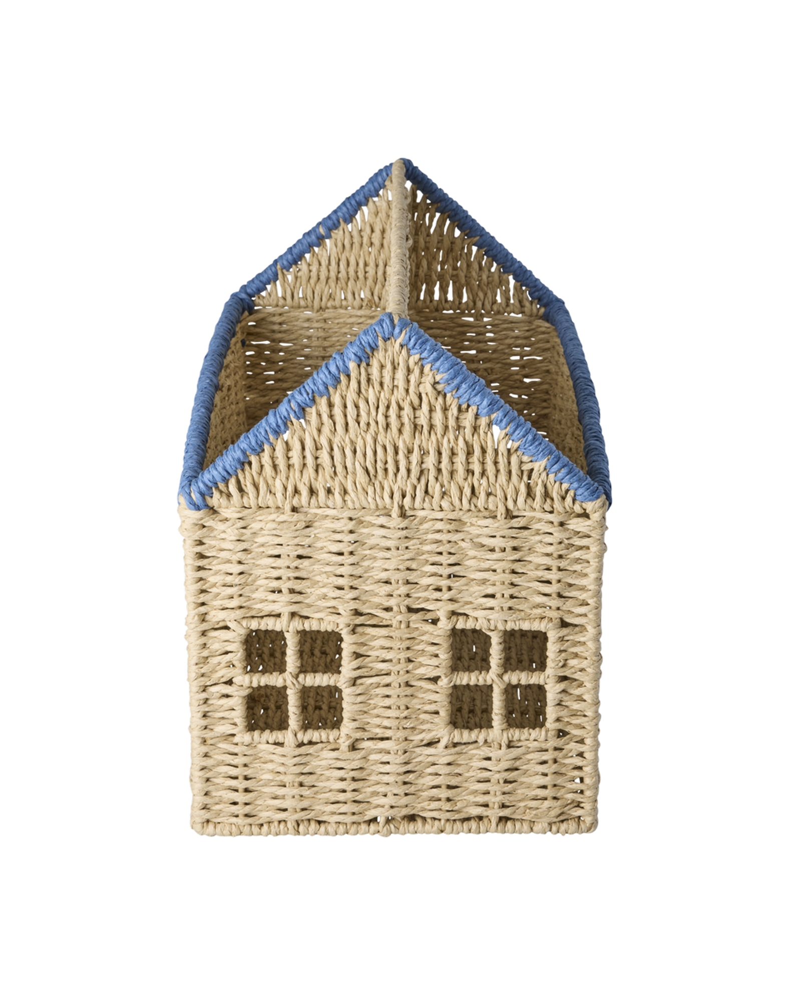 Paper Rope Magazine Holder in House Shape with Blue