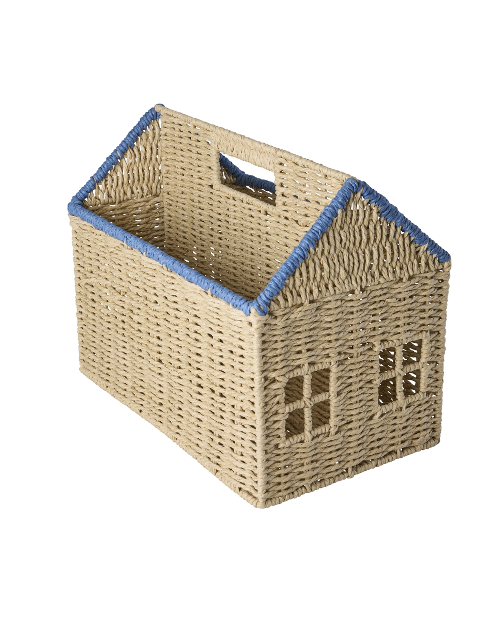 Paper Rope Magazine Holder in House Shape with Blue